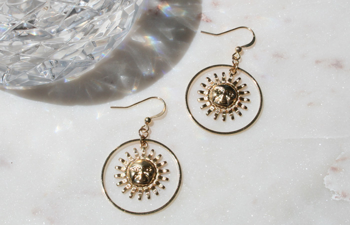 Maison de Femmes Sunshine of your Life Earrings Flatlay on Marble.